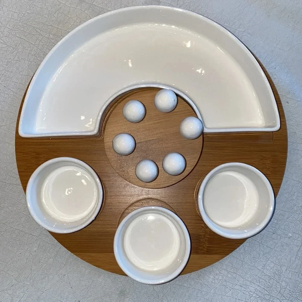 NWT Wood and China Symphony appetizer serving set 13pc